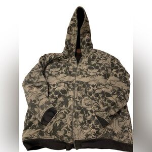 MMA Elite Vintage Y2K Gray Black Skull Sherpa Lined Hoodie Jacket Size XXL *READ